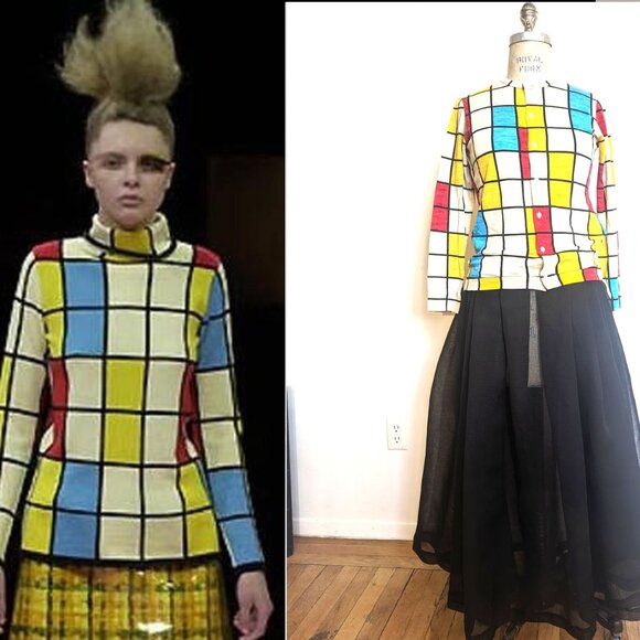 junya watanabe comme des garcons 01 mondrian used vintage cardigan geometric off - Picture 1 of 10